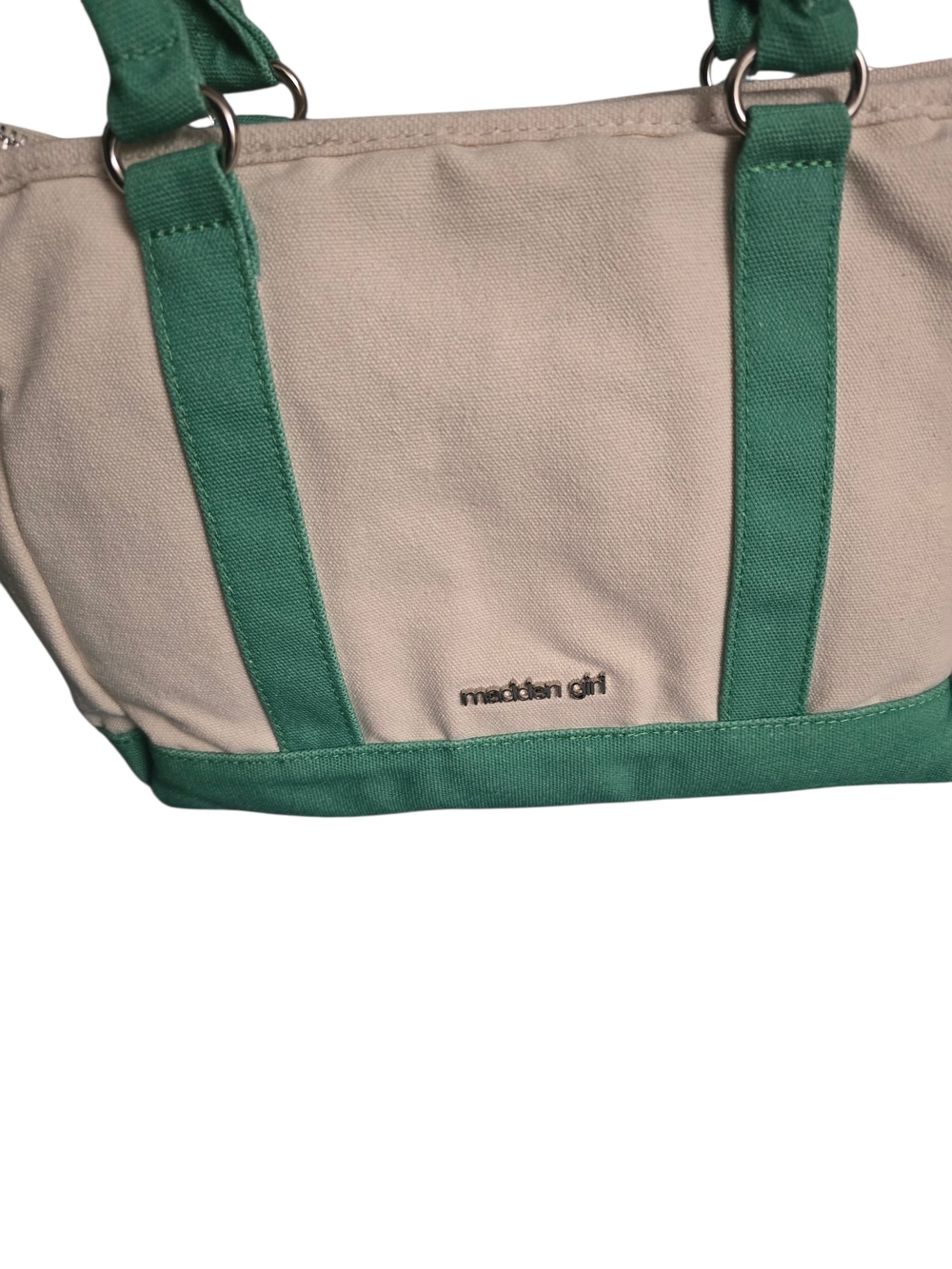 madden girl Green & Cream Canvas Tote Bag - Picture 4 of 5